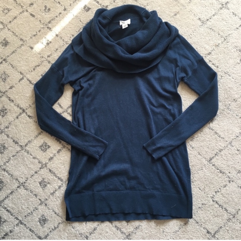 Nordstrom Caslon cowl tunic sweater blue side slit